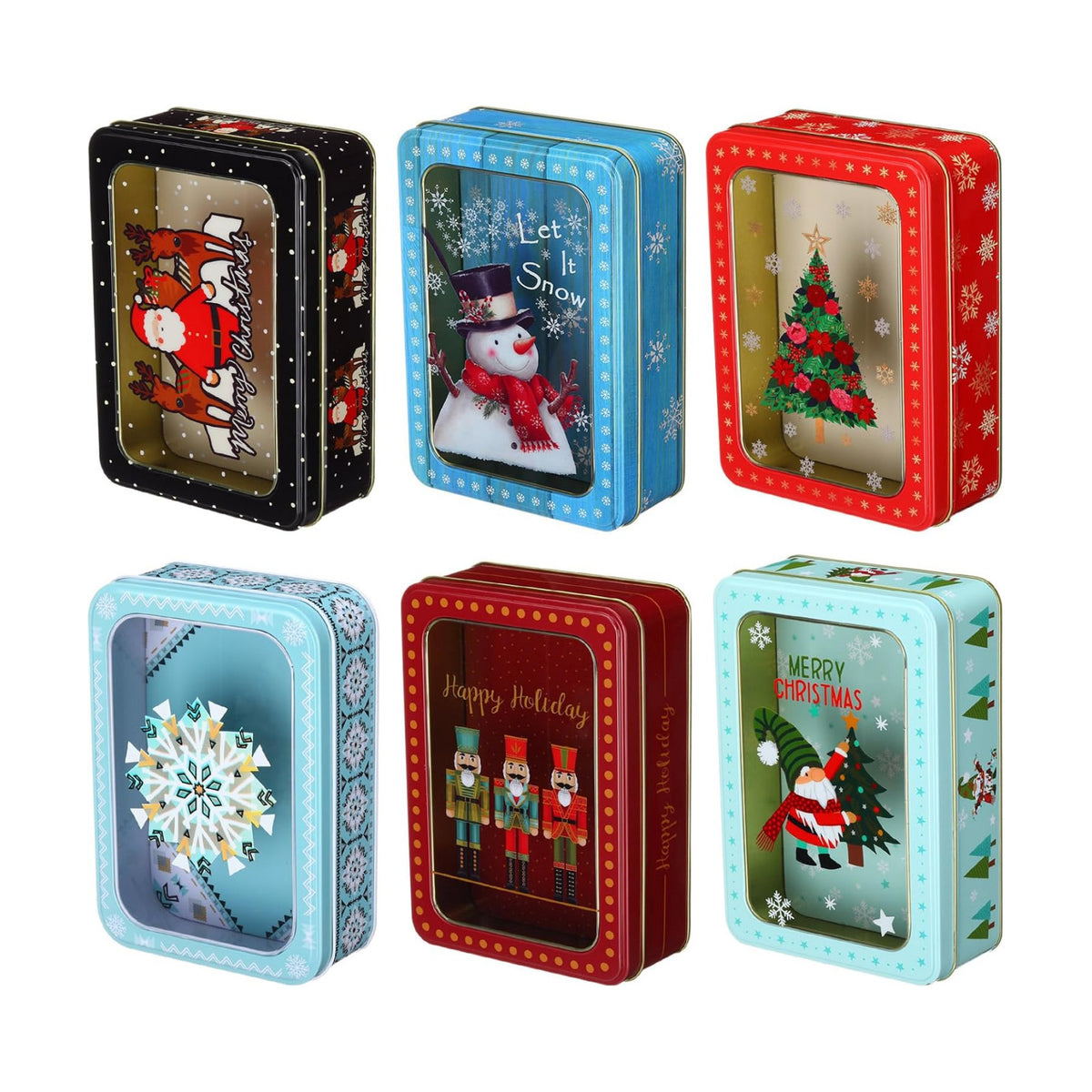 Landhoow 6 Pcs Christmas Cookie Tins with Lids Metal Gift Boxes,Style 2