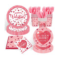 Valentines Day Plates and Napkins Sets,144pcs Valentines Party Decor Tableware Include Plates Napkins Cups Forks Knives for Valentine Party Supplies,Serves 24