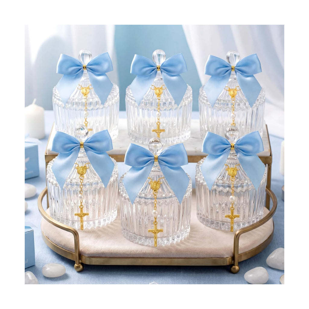 Chuangdi 6 Sets Baptism Favors for Guests Crystal Candy Bowl Gift,Light Blue