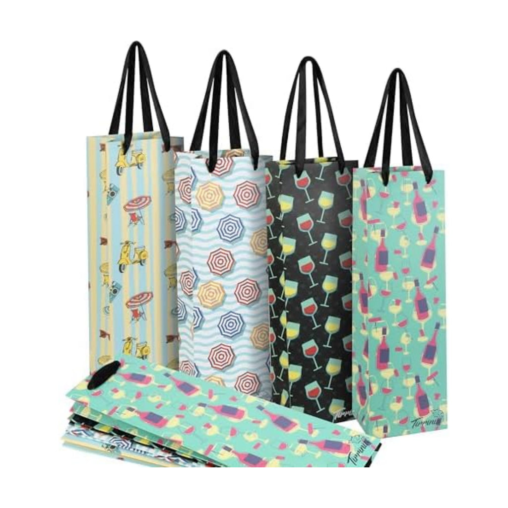 Tirrinia Wine Bottle Gift Bags 12-Pack in 4 Designs