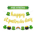Pre-Strung Happy St. Patrick's Day Banner, Glitter Shamrock Garland with Leprechaun Hats, Rainbows & Clovers, St Patrick's Day Decorations for Party