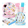 144PCS Cats Birthday Party Plates Set, Blue Pink Birthday Party Supplies