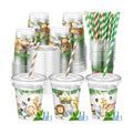Jingmore 50 Pcs Wild One Plastic Disposable Clear Cups with Lids and Straws