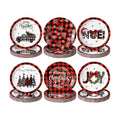 Fourluoo 96 Pcs Red Buffalo Plaid Christmas Paper Plates Disposable Dinner Plates for Xmas Birthday Party Table Decor