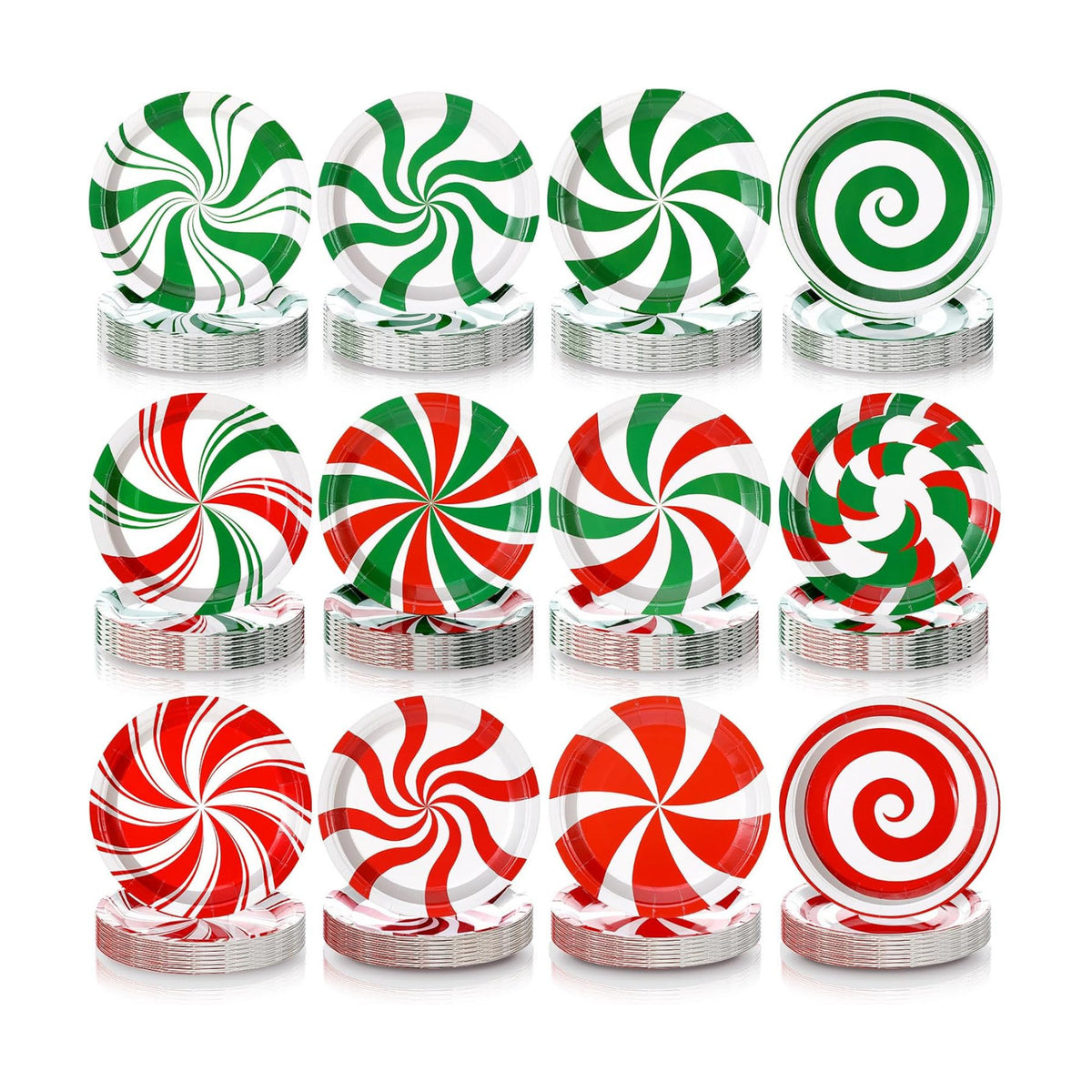 Fourluoo 96 Pcs Christmas Paper Plates Green and Red Candy Christmas Disposable Dinner Plates for Xmas Birthday Party Table Decor