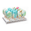 Metal Cakesicle Display Stand with Vine Pattern, 16 Holes, 10.24 x 7.09 x 1.06 Inch, Pre-Assembled Party and Wedding Dessert Holder (White)