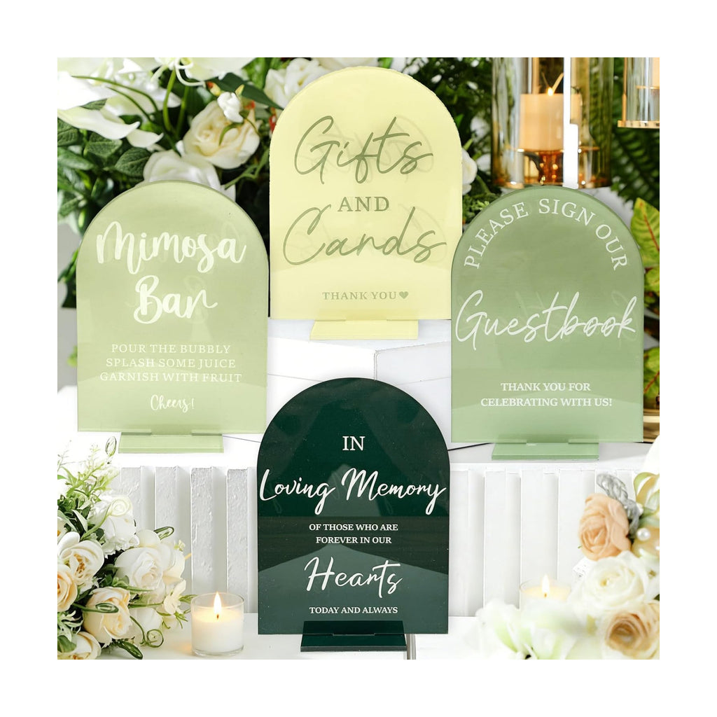 Acrylic Wedding Signs for Reception Sage Green Wedding Party Supplies 4 Pcs