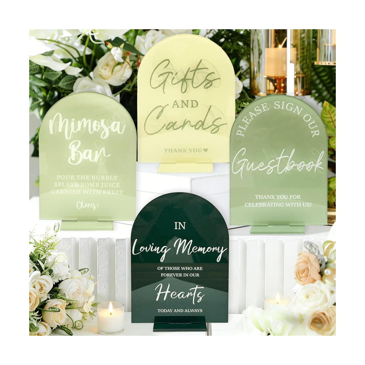 Acrylic Wedding Signs for Reception Sage Green Wedding Party Supplies 4 Pcs
