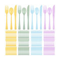 Minatee 180 Pcs Pastel Plastic Silverware Heavy Duty Cutlery Sets Disposable Utensils for Holiday Birthday Themed Party Supplies, 60 of Each Forks Knives Spoons(Macaron Color)