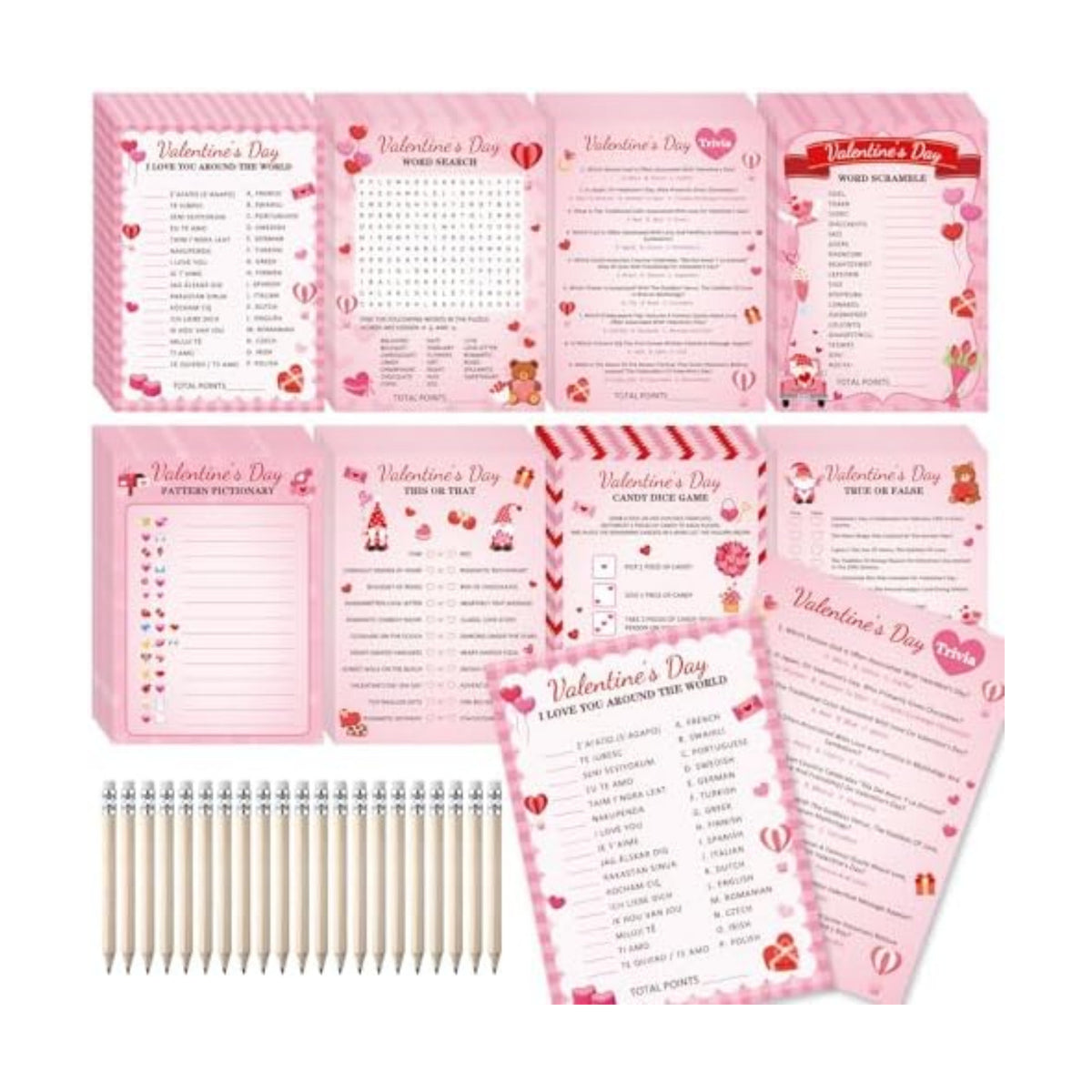 gisgfim 231Pcs Valentine’s Day Party Games Cards Valentines Gnome Bear Trivia Word Search Scramble Maze Games Sweet Party Gifts Supplies for School Classroom Family Activities Holiday Birthday Favor