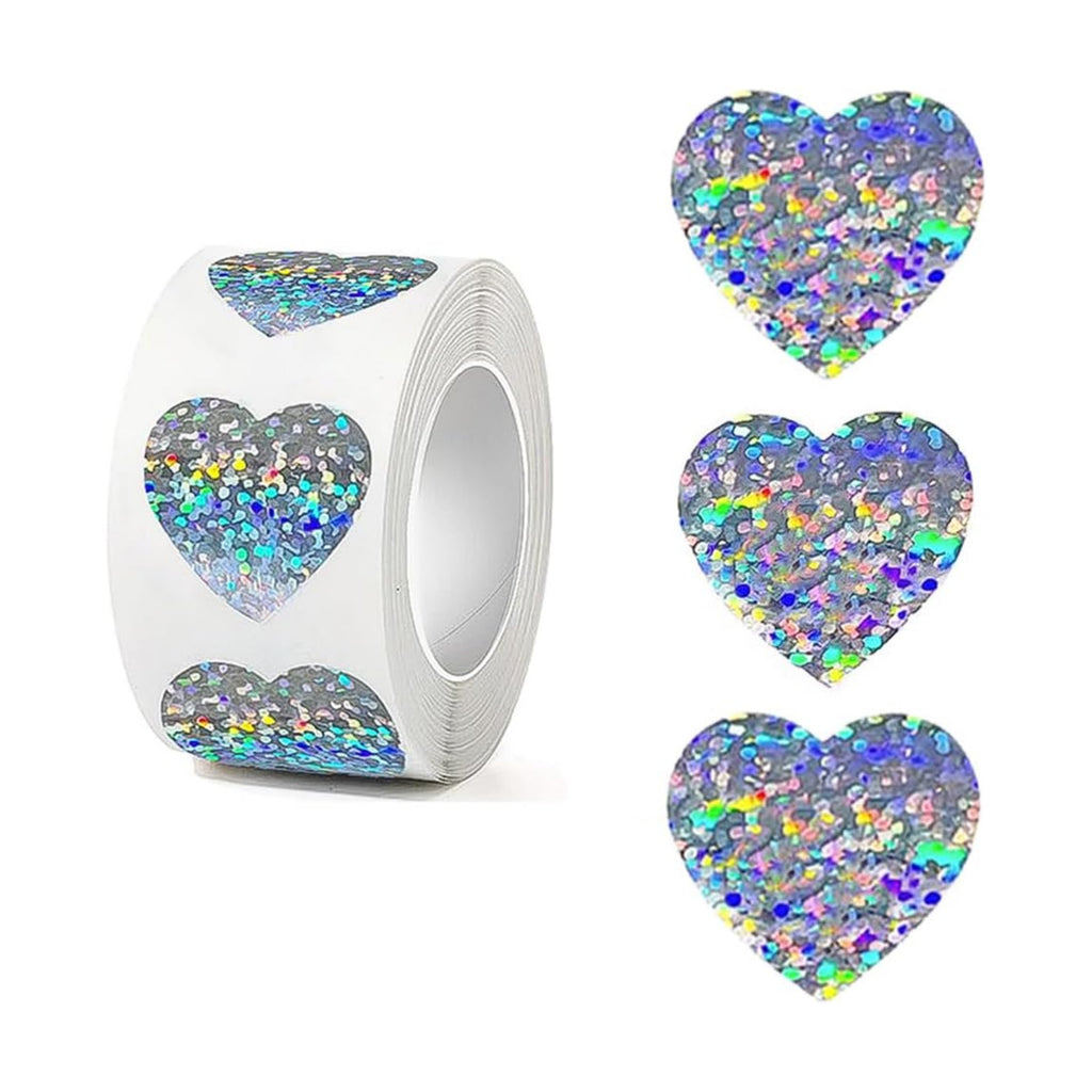 500Pcs Heart Stickers 1In Valentines Day Silver Love Stickers Glitter Heart Shaped Sticker for Kids Reward Classroom Self Adhesive Incentive Sticker for Envelope Seal Birthday Gift Decorations