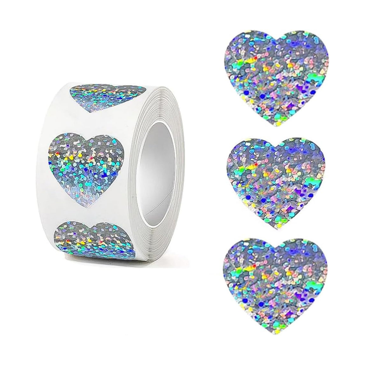 500Pcs Heart Stickers 1In Valentines Day Silver Love Stickers Glitter Heart Shaped Sticker for Kids Reward Classroom Self Adhesive Incentive Sticker for Envelope Seal Birthday Gift Decorations