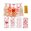 100PCS Valentines Goodie Bags - 5 x 11 Plastic Valentines Cellophane Treat Bags with Twist Ties, Red Heart & Love Design Valentine Candy Bags for Kids Classroom Exchange, Party Favors, Gifts, Cookies
