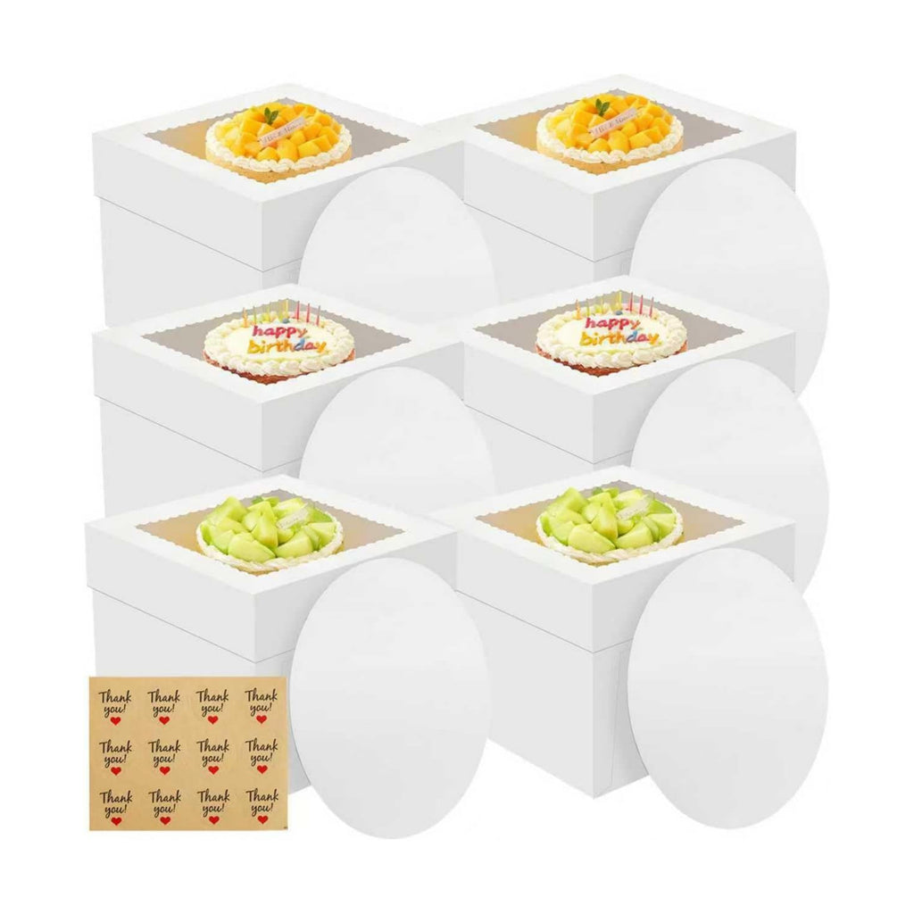 6 Pack Cake Boxes with Window, 10x10x8 Inches, for Wedding Birthday
