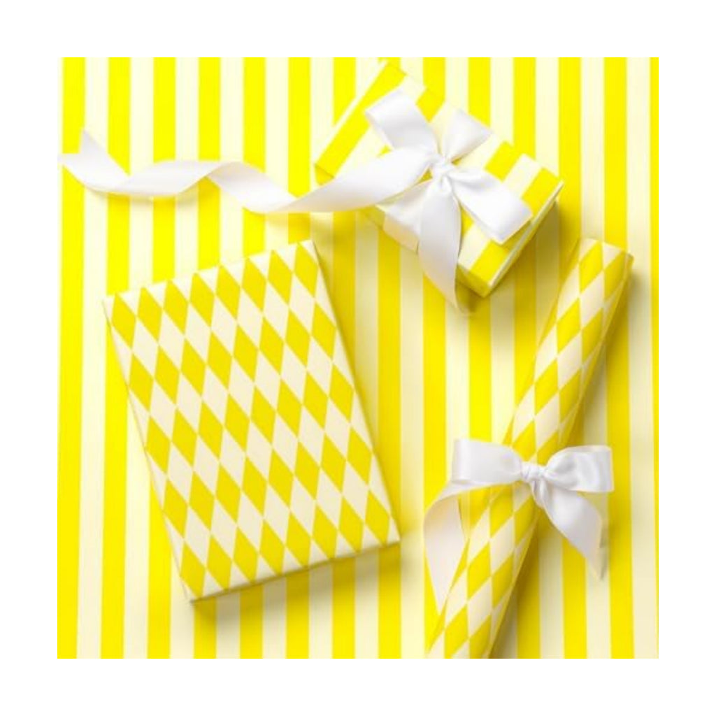 RUSPEPA Reversible Wrapping Paper Roll, Mini Roll, Yellow and White Stripes and Diamond Pattern Gift Wrap for Birthday, Wedding, Easter, Spring, Baby Shower, Bridal Shower, 17 Inches x 16.4 Feet