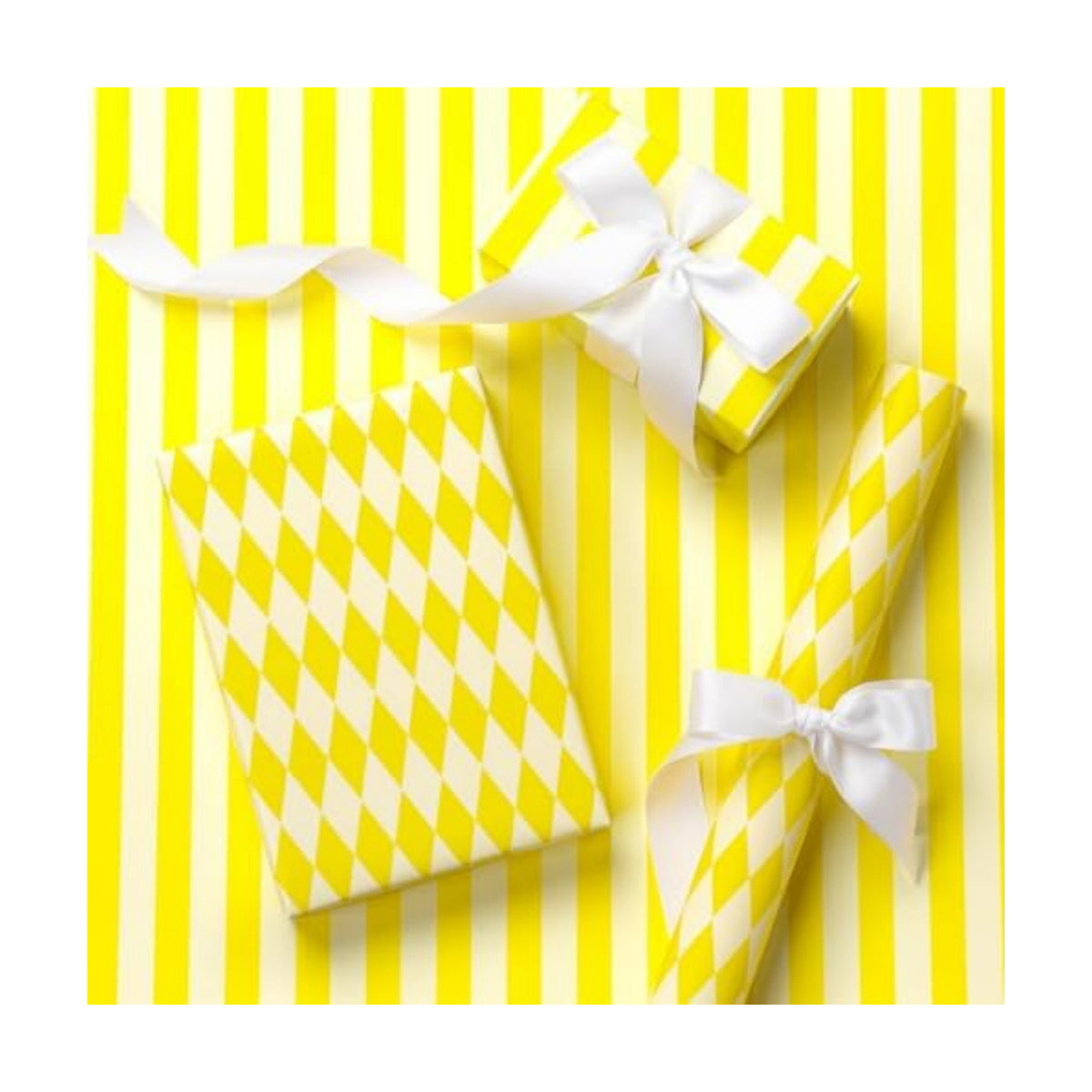 RUSPEPA Reversible Wrapping Paper Roll, Mini Roll, Yellow and White Stripes and Diamond Pattern Gift Wrap for Birthday, Wedding, Easter, Spring, Baby Shower, Bridal Shower, 17 Inches x 16.4 Feet