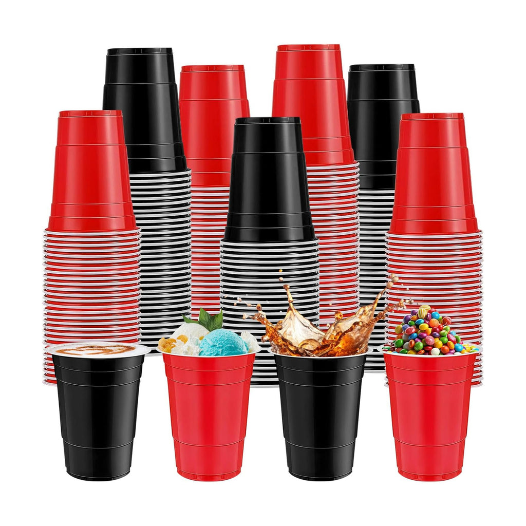 120 PCS Red And Black Disposable Plastic Cups Happy New Year Plastic Cups 16 oz red black Party Cups for Party Wedding Birthday Family Gatherings & Games and Festive Celebrations