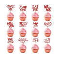 24Pcs Valentine's Day Cupcake Toppers, Glitter Word Heart Cake Decorations