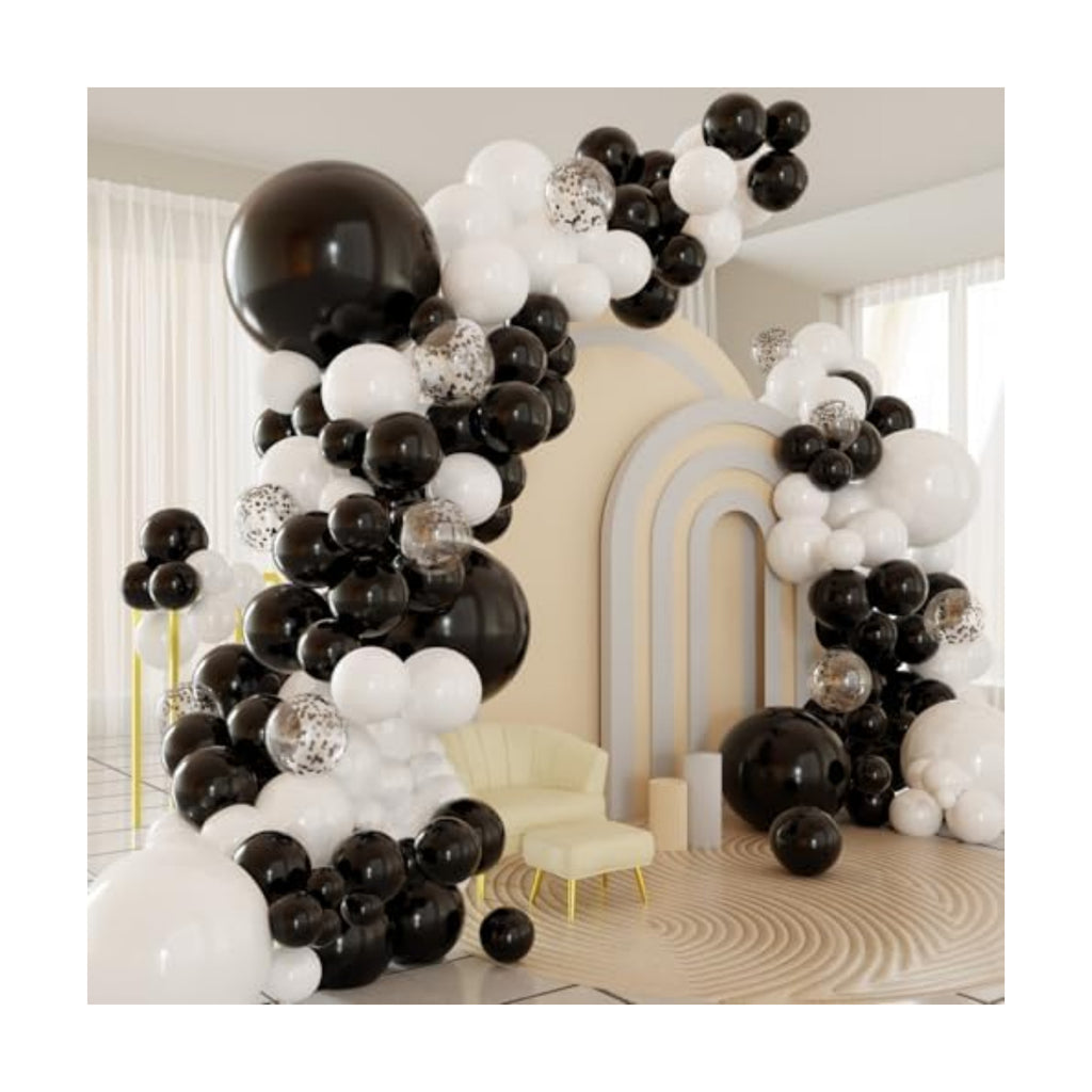 Black White Balloons Arch Kit, 124pcs Black and White Confetti Balloons