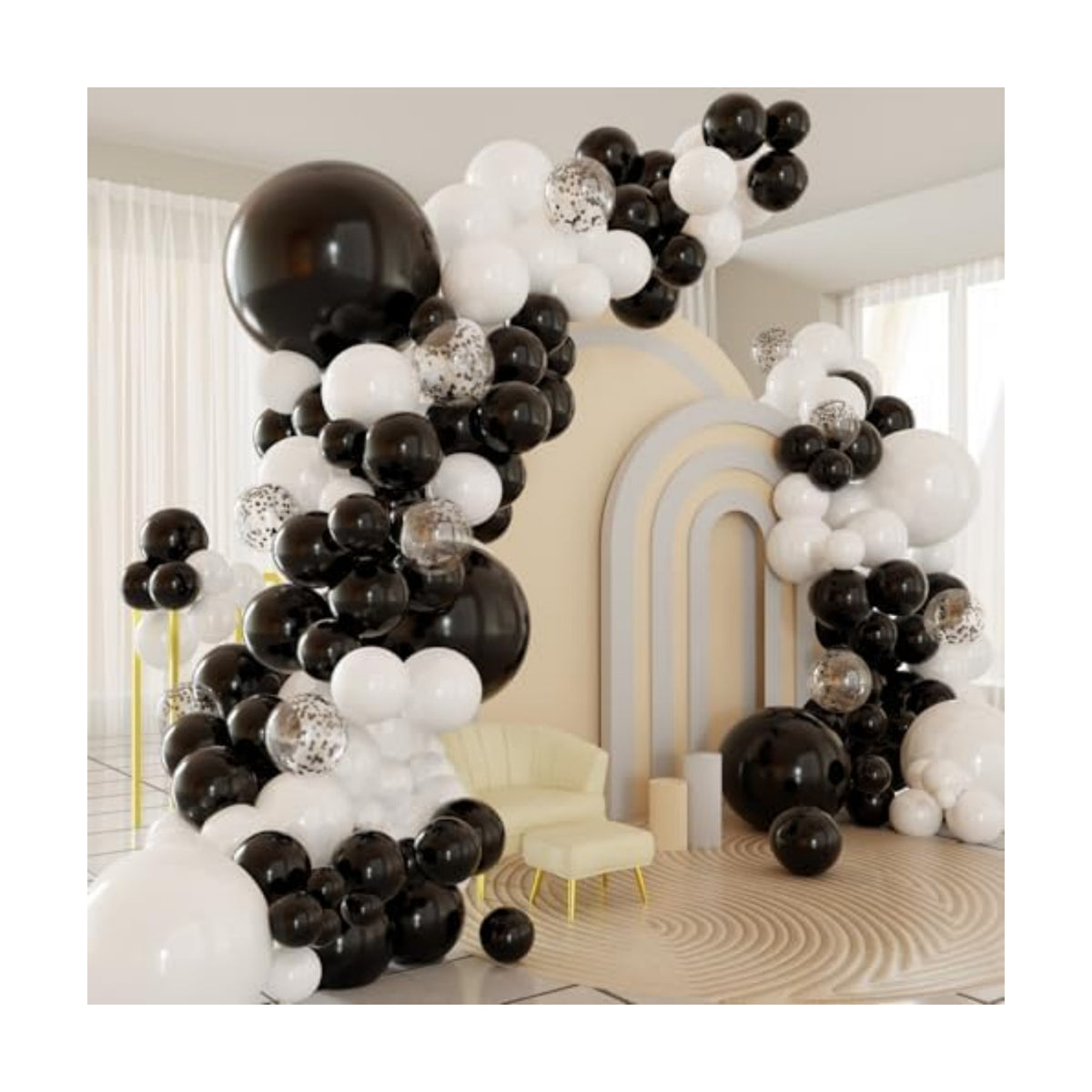 Black White Balloons Arch Kit, 124pcs Black and White Confetti Balloons