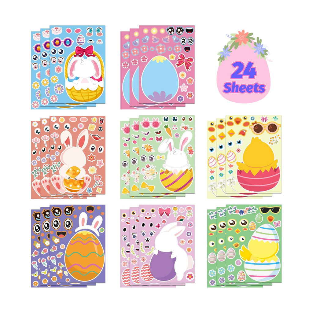 OHOME Easter Basket Stuffers - 24 Sheets Easter Crafts Stickers for Kids | DIY Happy Egg Bunny Easter Gifts Treats Games Toys Activities Decor Party Favor Supplies for Toddlers