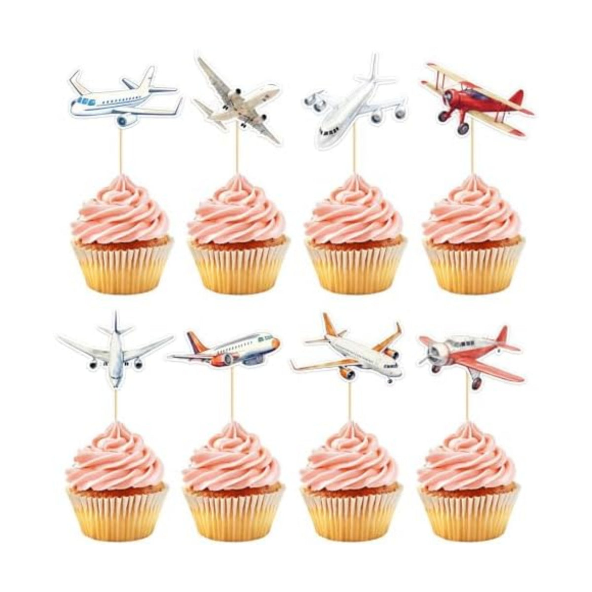Hooqict 40Pcs Airplane Cupcake Toppers Airplane Birthday Cake Topper Decorations Cupcake Picks for Plane Themed Party Decorations Travel Around the World Party Supplies