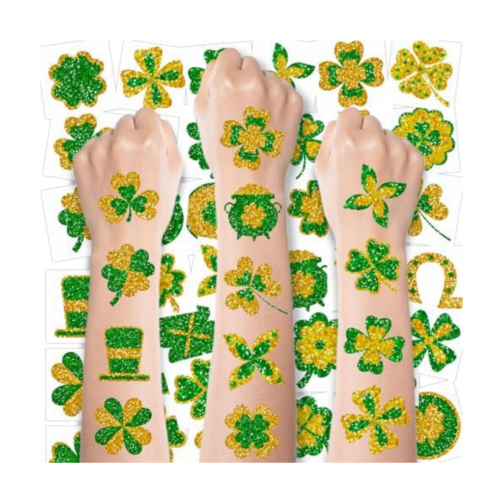 St Patricks Day Accessories - 100 PCS Shamrock Temporary Tattoos for Kids | St Patricks Day Shirt Women - Saint Patricks Day Green Gold Lucky Clover Stickers Crafts Makeup Party Favors Supplies