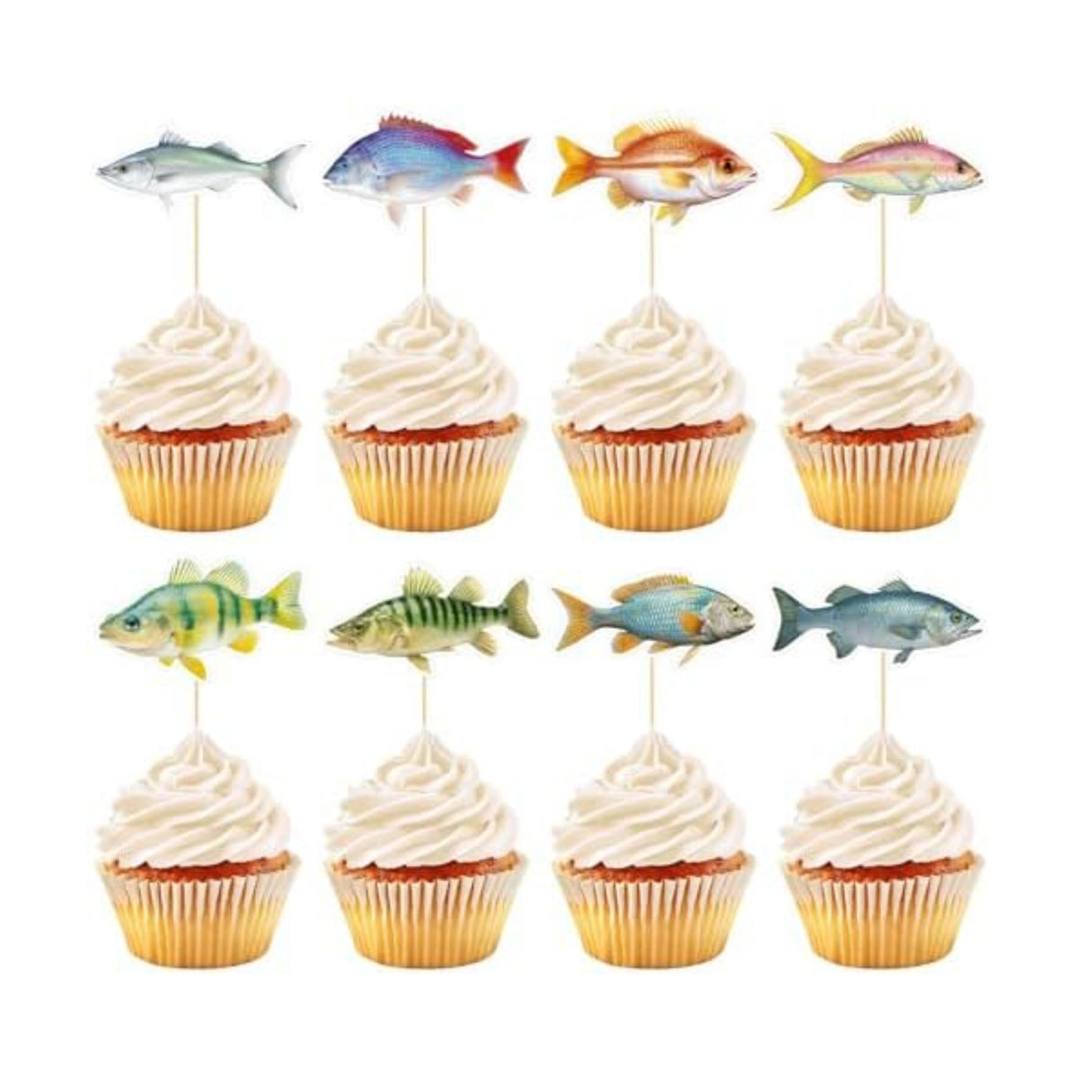 Hooqict 40Pcs Gone Fishing Cupcake Toppers Fish Birthday Cake Topper Decorations Cupcake Picks for Fishing Theme Party Decorations Baby Shower Summer Under The Sea Party Supplies
