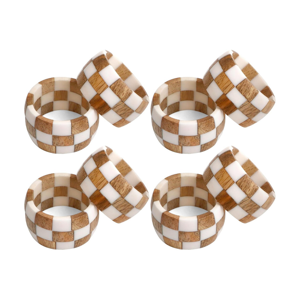 CLEENTABLE Resin & Wood Napkin Rings, Set of 8, White
