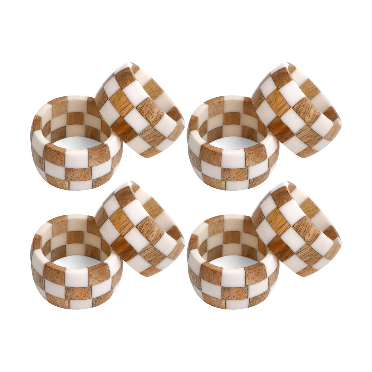 CLEENTABLE Resin & Wood Napkin Rings, Set of 8, White