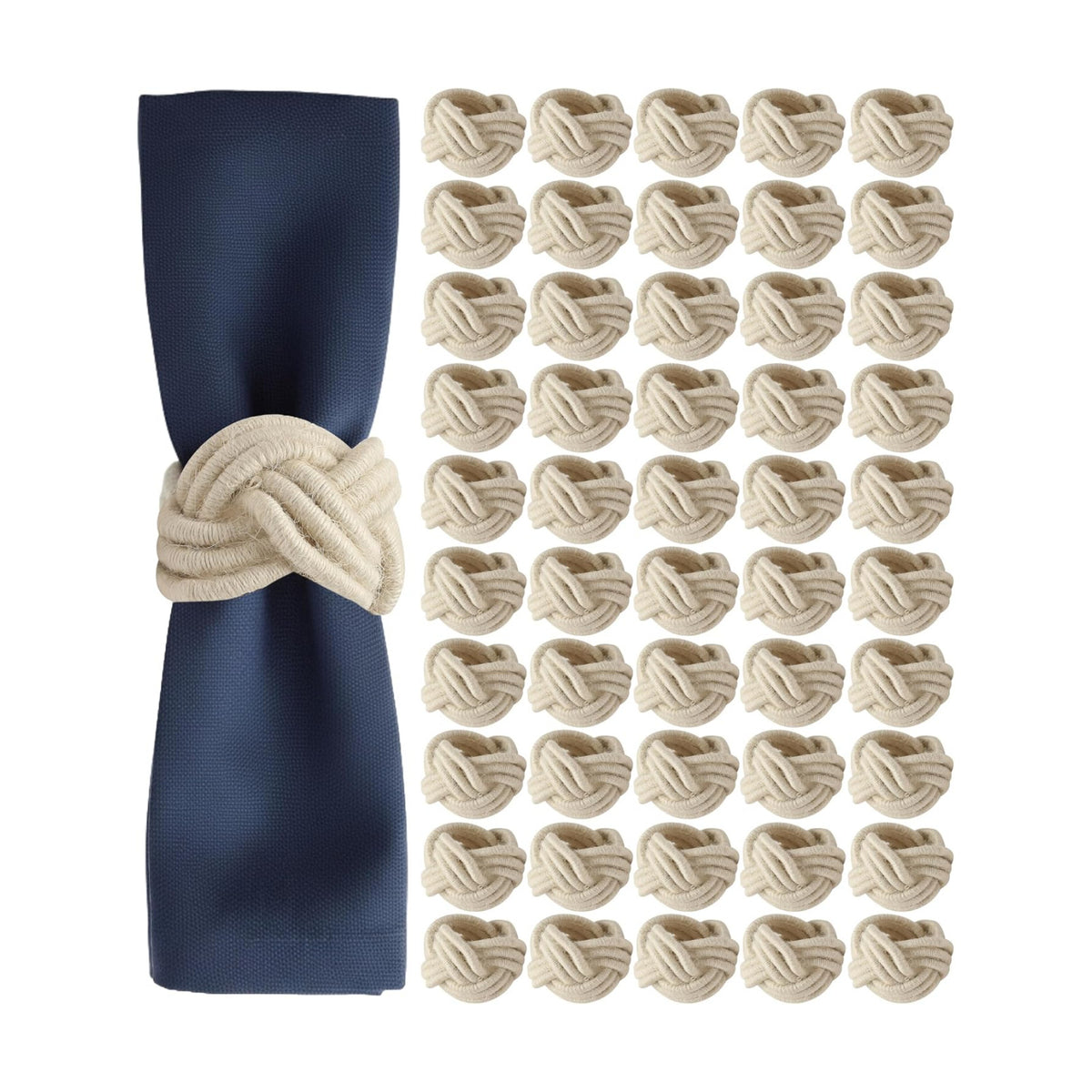 Artisan Handcrafted Cotton Napkin Rings Set of 50, Rustic Farmhouse Coastal Table Decor, Beach House Dining, Bohemian Linen Holder for Dinner Parties & Everyday Use (Off White) - ALPHA Living HOME