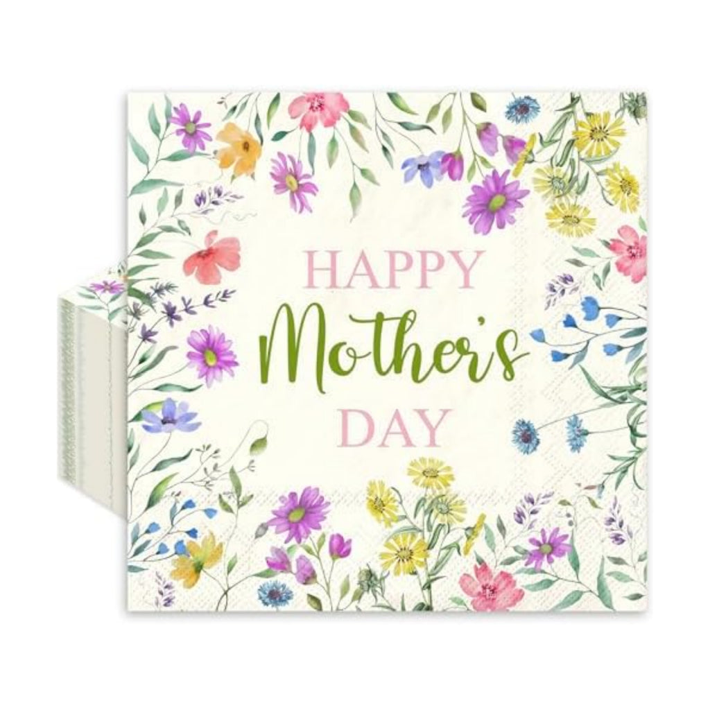 JarThenaAMCS 50Pcs Happy Mother's Day Napkins Paper Disposable Napkins Watercolor Wildflower Luncheon Dinner Napkin for Spring Birthday Mother's Day Supplies
