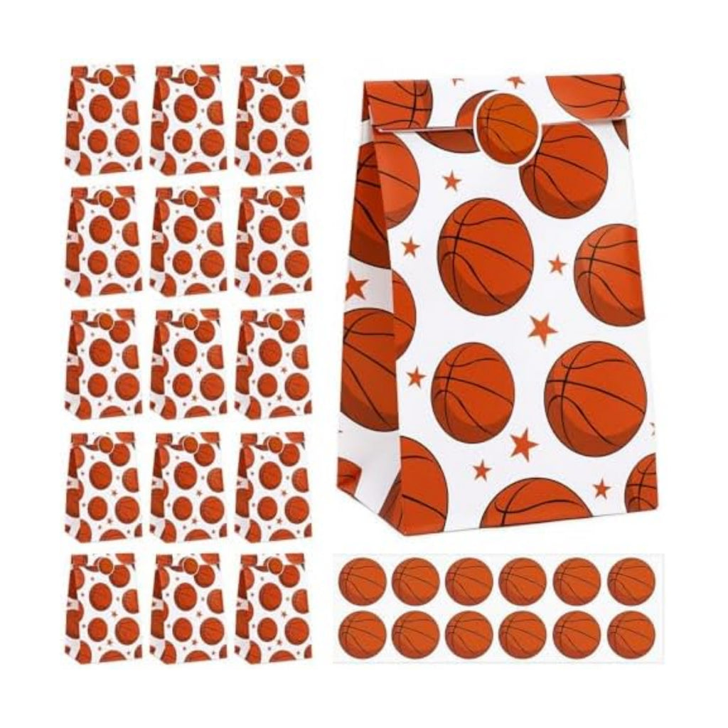 FEBSNOW 20Pcs Basketball Paper Gift Bag with Stickers for Sport Party Favor