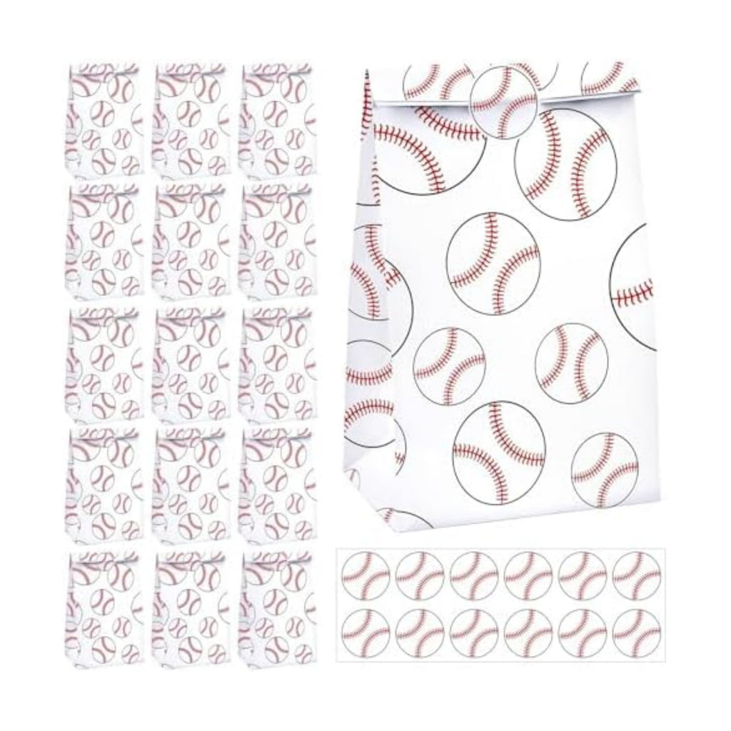 FEBSNOW 20Pcs Baseball Paper Gift Bags with Stickers for Sport Party Favors