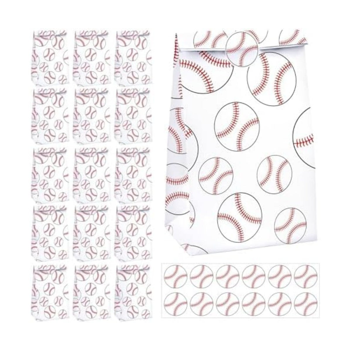 FEBSNOW 20Pcs Baseball Paper Gift Bags with Stickers for Sport Party Favors