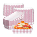Funnymoom 48 Pcs Gingham Party Supplies Pink Plaid Paper Food Trays