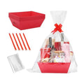 Beeplove 6 Sets Large Thick Kraft Baskets for Gifts Empty - Gift Baskets Empty Kit with Cellophane Wrap and Pull Bows for Wedding Birthday Bridesmaid Baby Shower, Red
