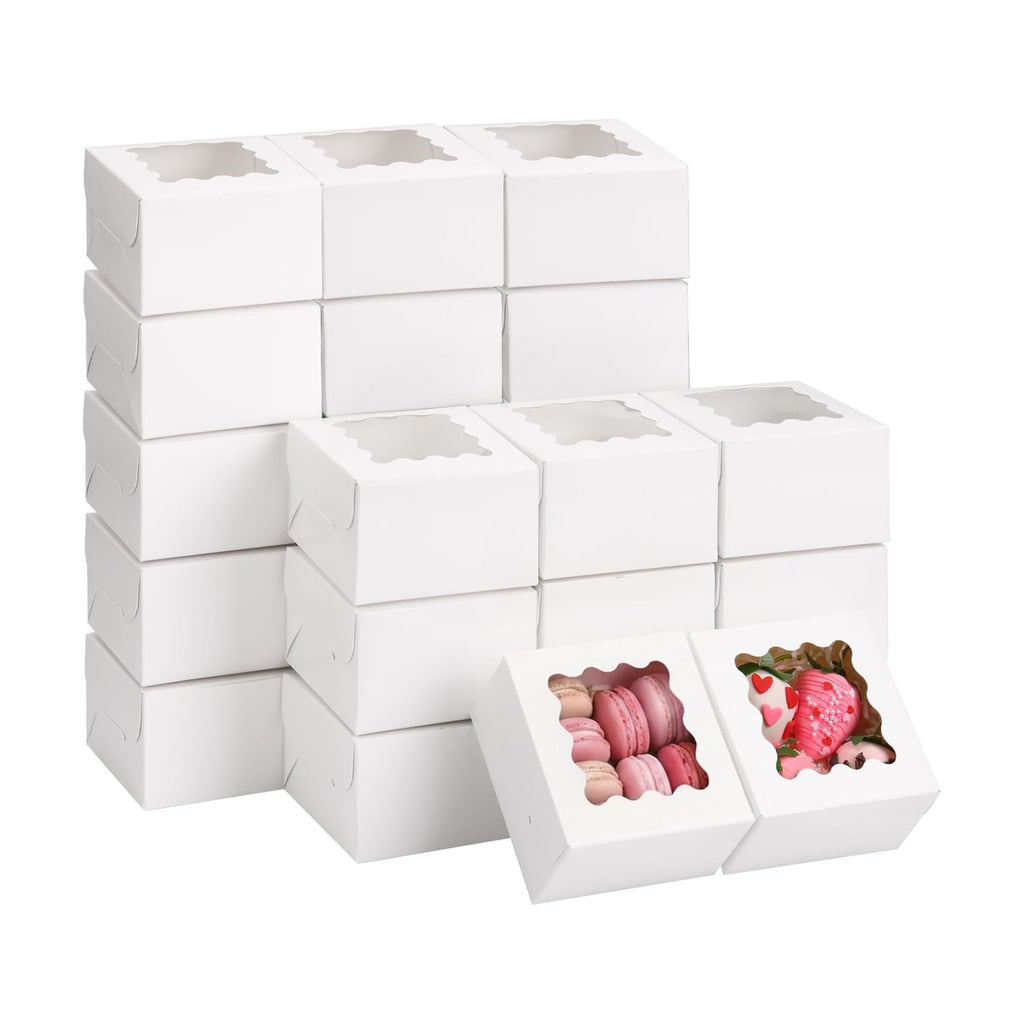 Moretoes 250pcs Small Cookie Boxes with Window, White Bakery Boxes, 4x4x2.5