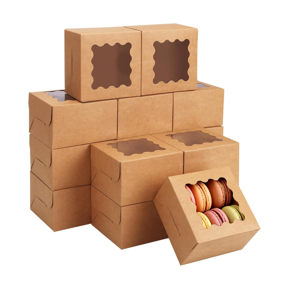 Moretoes 200pcs Small Cookie Boxes with Window, 4x4x2.5in Bakery Boxes