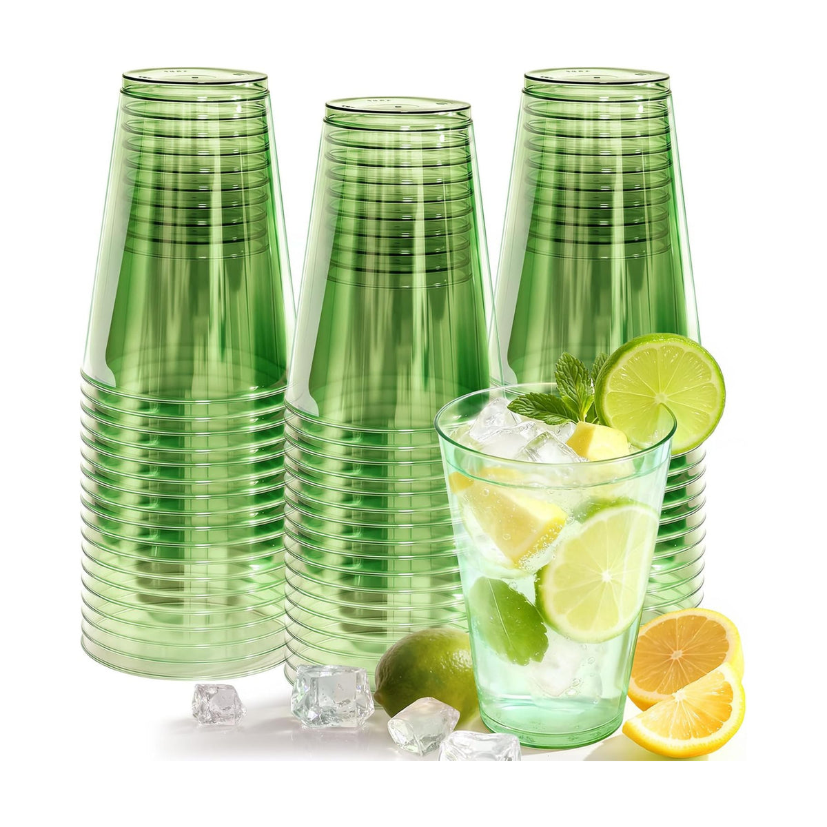 Glowserve 50 Pack 12 oz Green Disposable Plastic Cups Cocktail Glasses