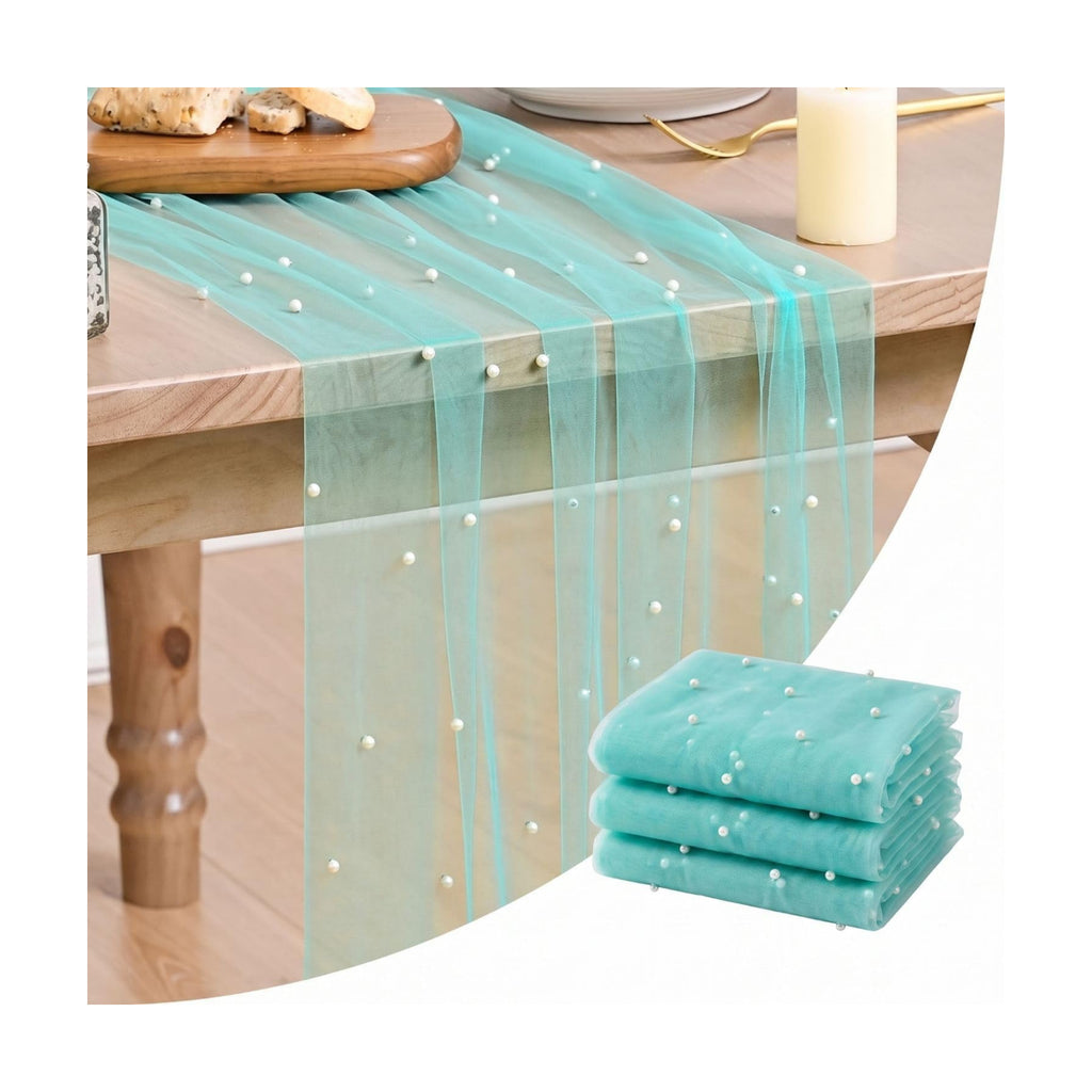 Artoid Mode 3-Pack Pearl Turquoise Gauze Table Runner 10FT Home Decor