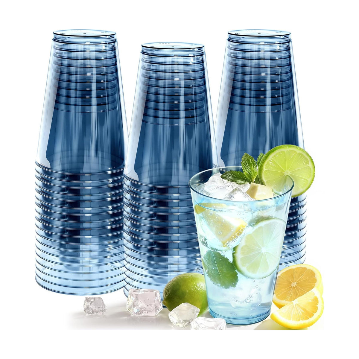 Glowserve 50 Pack 12 oz Blue Disposable Plastic Cups Cocktail Glasses