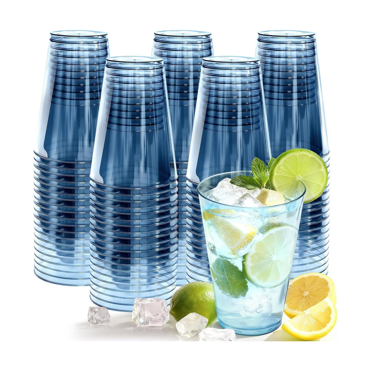 Glowserve 100 Pack 12 oz Blue Disposable Plastic Cups Cocktail Glasses