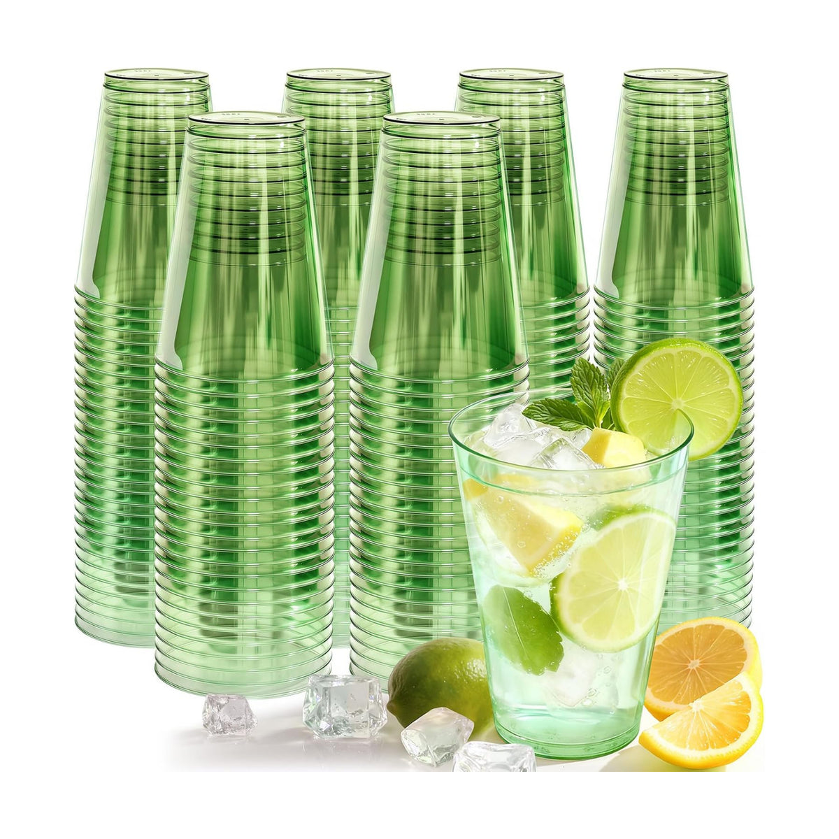 Glowserve 200 Pack 12 oz Green Disposable Plastic Cups Cocktail Glasses
