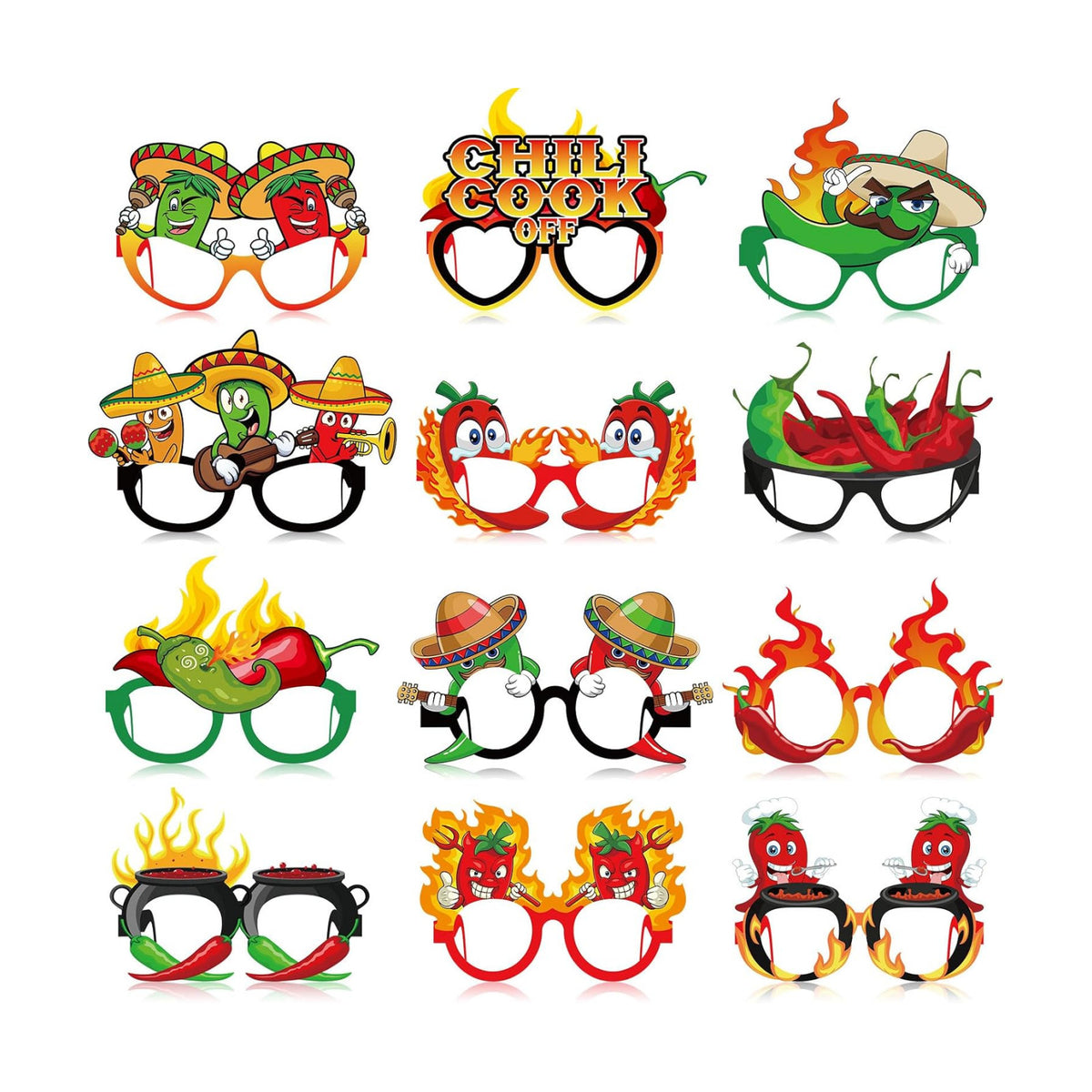 36 Pcs Chili Cook Off Party Decorations - Mexican Fiesta Photo Booth Props, Spicy Pepper Theme Glasses for BBQ Festival, Cinco de Mayo, Taco Night Decorations