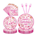 EUOYUFO 96Pcs Pink Galentine Party Decorations Tableware Set Happy Galentine's Day Paper Plates Napkins Forks Galentines Valentines Day Theme Party Supplies Serve 24 Guests
