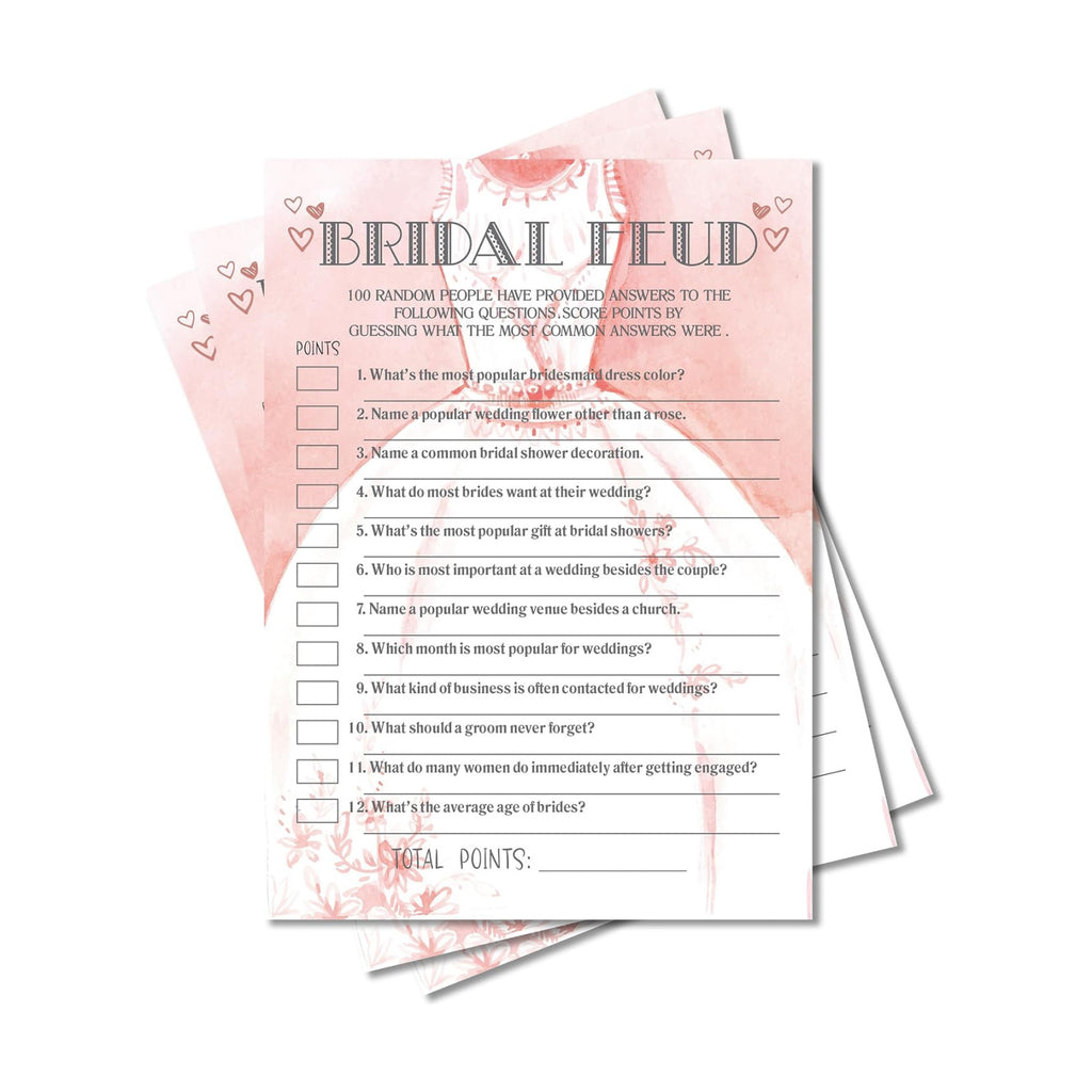 Bridal Shower Games, Wedding Games, Bridal Feud Engagement Bachelorette Party Game, Bridal Shower Decorations, 30 Cards Per Set (Suit022)