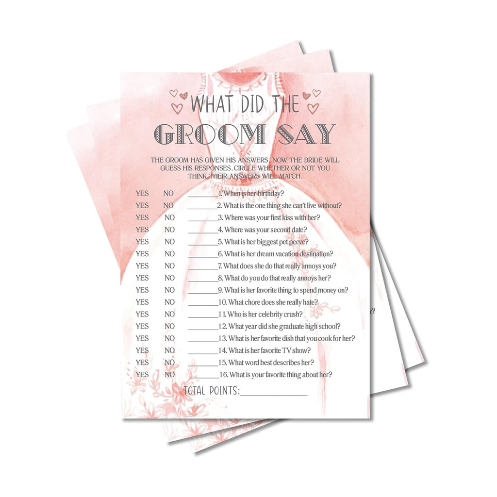 Bridal Shower Games, Wedding Games, What Did The Groom Say Engagement Bachelorette Party Game, Bridal Shower Decorations, 30 Cards Per Set (Suit025)