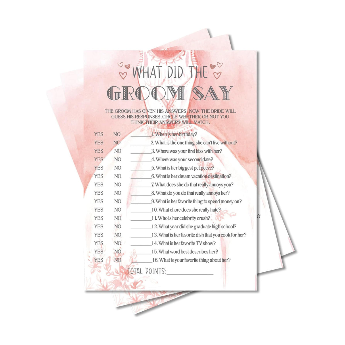 Bridal Shower Games, Wedding Games, What Did The Groom Say Engagement Bachelorette Party Game, Bridal Shower Decorations, 30 Cards Per Set (Suit025)