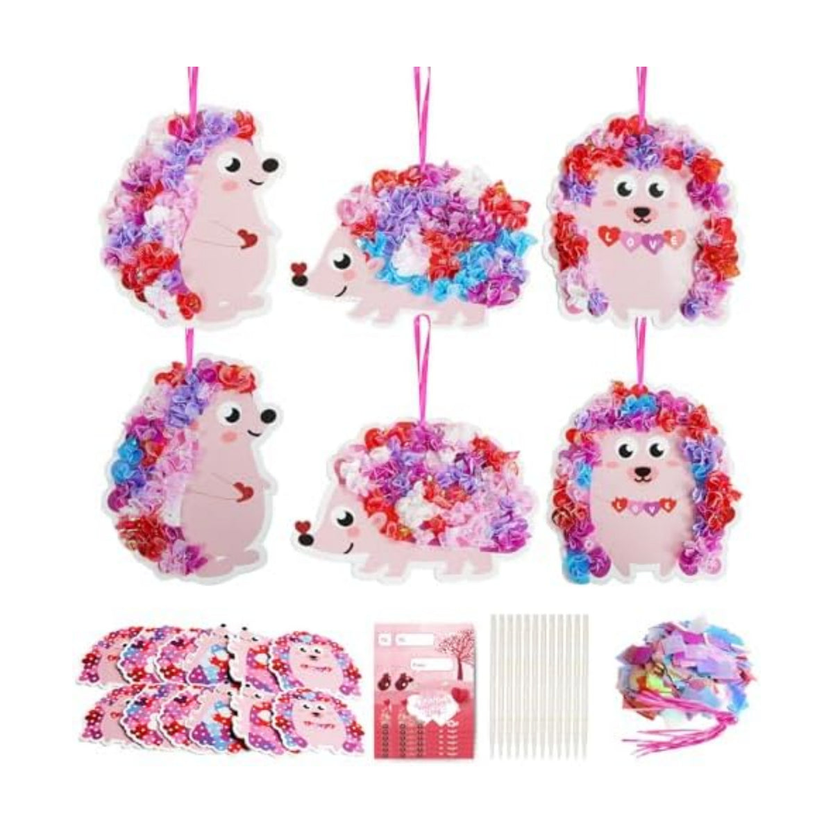 Fennoral 12 Pack Mother's Day Craft Kits for Kids Make You Own Hedgehog Heart Poke in Art and Craft with Card DIY for Mom Gift for Kids Classroom Activities Party Decoration